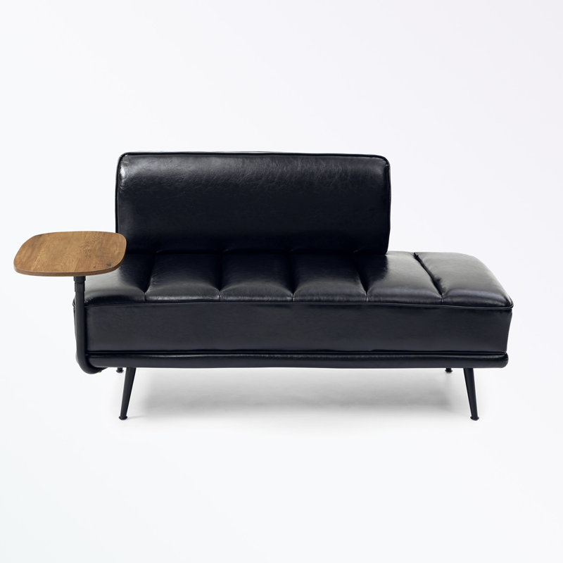 Faux Leather Upholstered Bench with Back and Table Corrigan Studio Upholstery Color Gray